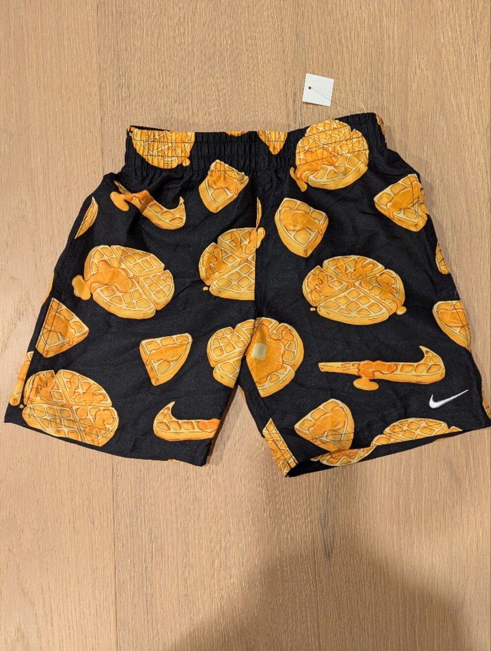 Nike Kids Black & Yellow Waffle Print Swim Shorts